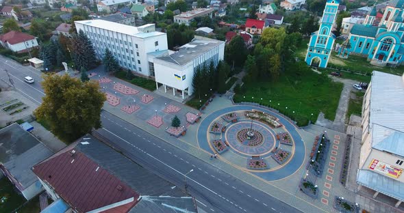 Panoramic Aerial drone view of small town