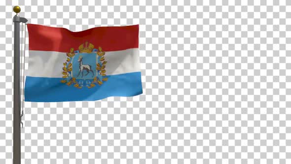 Samara Oblast Flag (Russia) on Flagpole with Alpha Channel - 4K alt