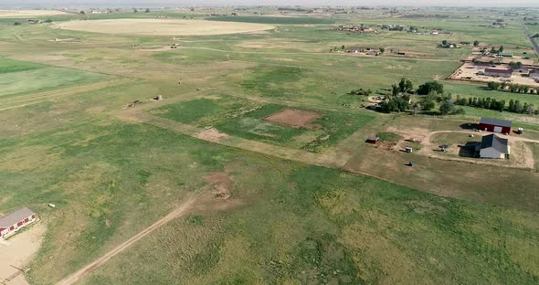 Early summer ranch paddocks in Northern Colorado Weld County June 2022.  Agriculture.  Drone 4k. alt