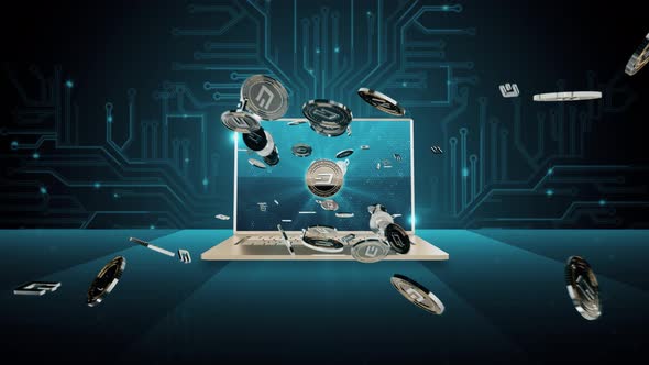 Set1 501 - 5 DASH Cryptocurrency Background with Lap Top Computer 4K alt