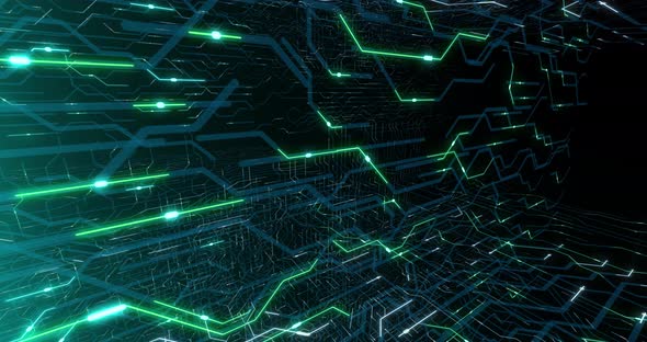 4K seamless loop of printed circuit board (PCB) in motion. alt