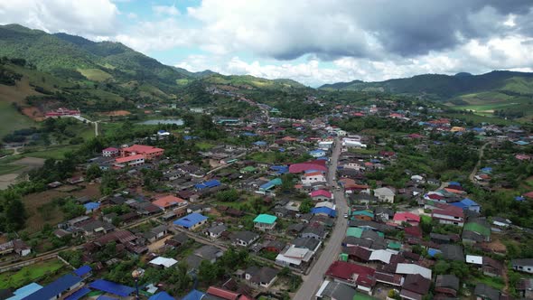 Drone 4Aerial view from drone of the city of rural village in the mountains