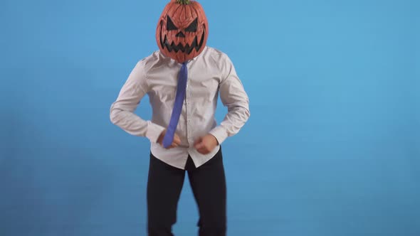 Dancing Person Office Worker Wear Pumpkin on Head alt