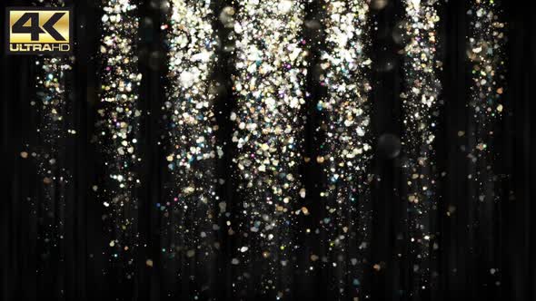 Abstract Bright Particle Confetti and Glitter on Black Velvet Rain 4k
