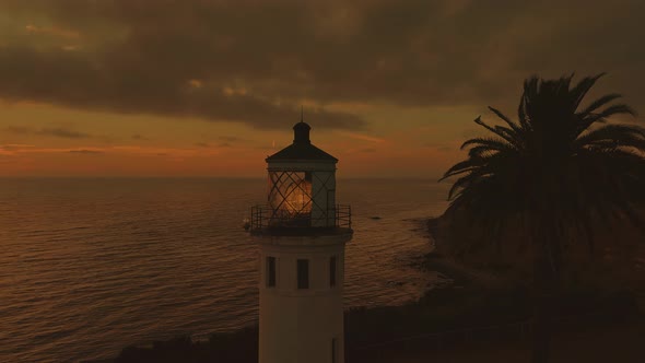 Graded version of the sunset aerial video of the famous Point Vicente Lighthouse (Rancho Palos Verde alt