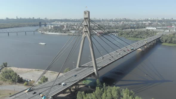 North Bridge Over the Dnipro River. Kyiv, Ukraine. Aerial View alt