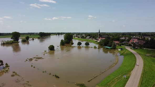 Flooded land and floodplains, drowned trees, river Maas village Appeltern alt
