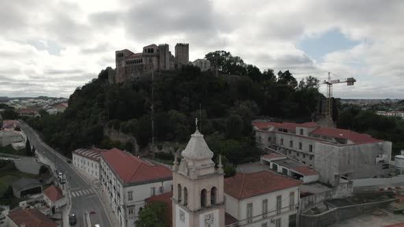 Leiria Castle, Medieval clifftop fortress complex with gardens and ruined Gothic church