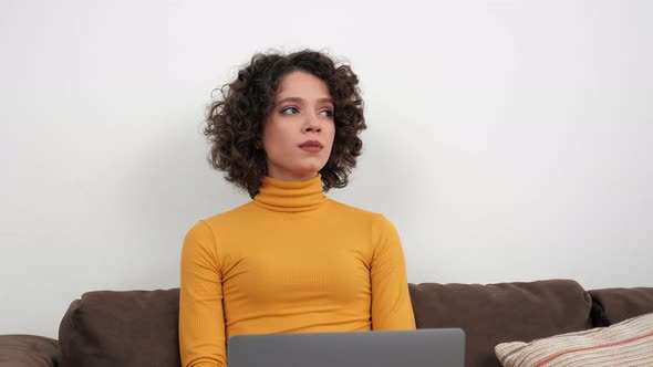 Thoughtful Businesswoman Thinks About Solving Problem Unprofitability of Company alt