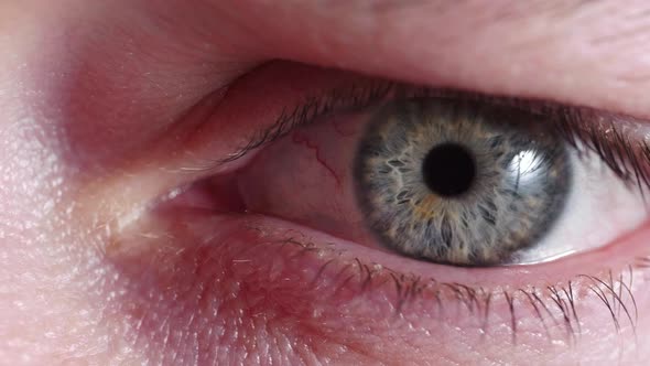 Reflection of screen on person's blue green eye in dark room 12 alt