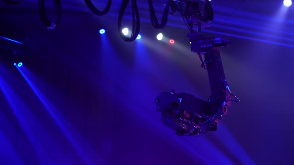 TV show, crane. Video camera on the tap when shooting a television show. Live event alt