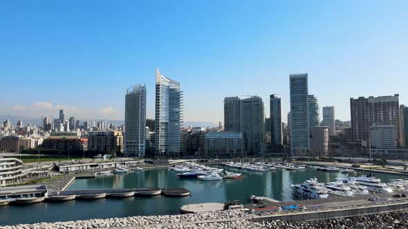 Aerial drone shot of Beirut Waterfront