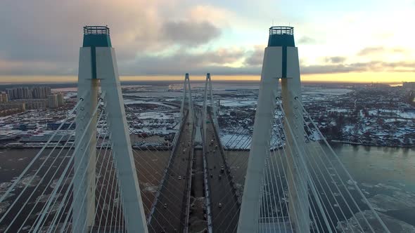 Span Between the Pylons of the Cablestayed Bridge Aerial Shot