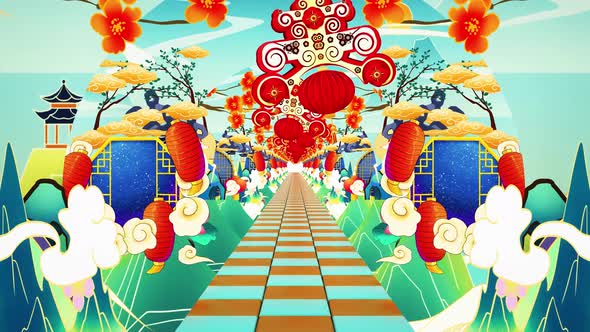 4K Chinese Traditional Painting Cartoon VJ Stage Background