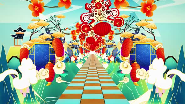 4K Chinese Traditional Painting Cartoon VJ Stage Background alt