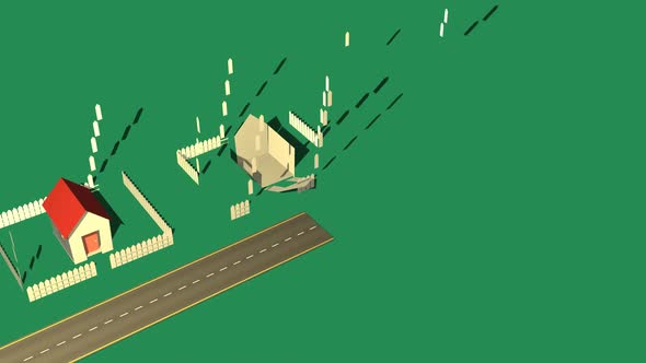 A process of building a small houses. Construction of the residential buildings. alt