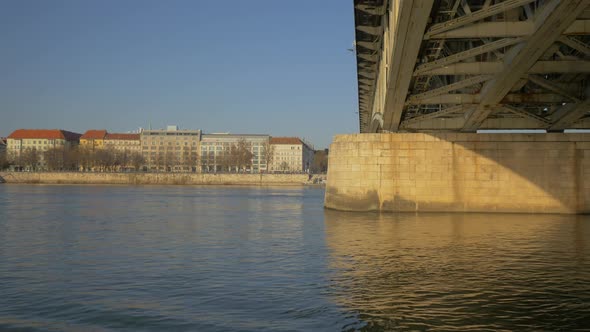 Danube River flowing under the Petofi Bridge