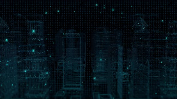 City Cyber Digital Binary Code Background