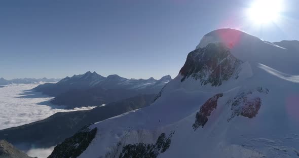 Aerial of the Breithorn glacier, Zermatt, Wallis, Switzerland alt