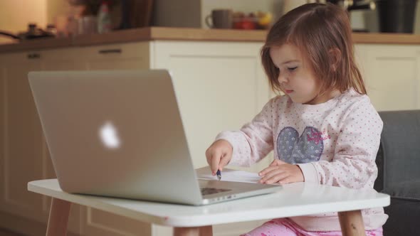 Toddler Girl E-learning at Home. Preschool Online Class.