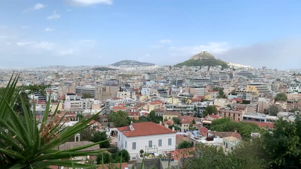 Athens City Landscape, Dense Buildings Cityscape, Sunny Day. Right Pan alt