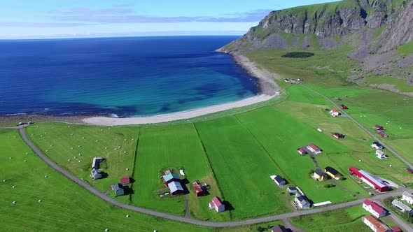 Flying in Village Unstad on Lofoten, Norway