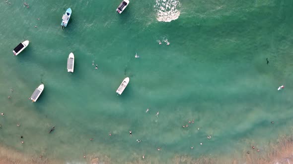 Speed Boats Docked in the Blue Lagoon Near the Tropical Beach