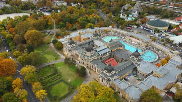 Aerial of Szechenyi Furdo Elotti Park and Zuglo in Budapest alt