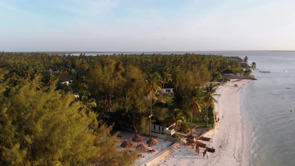 Paradise Beach Resort with Palm Trees and Hotels By Ocean Zanzibar Aerial View alt