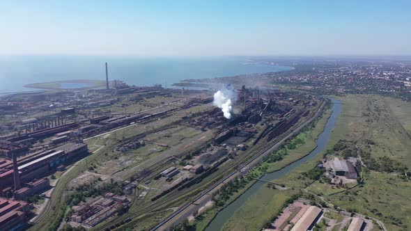 Environmental pollution. Metallurgical plant from a bird's eye view.
