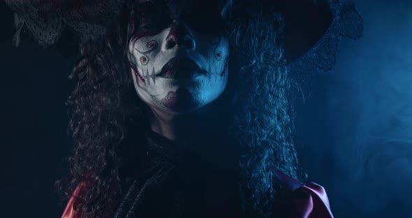 Gorgeous Young Woman with Skull Painted on Her Face Santa Muerte Film Grain alt