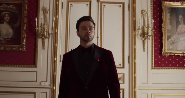 A Young Guy In An Ancient Palace Looks At A Painting alt