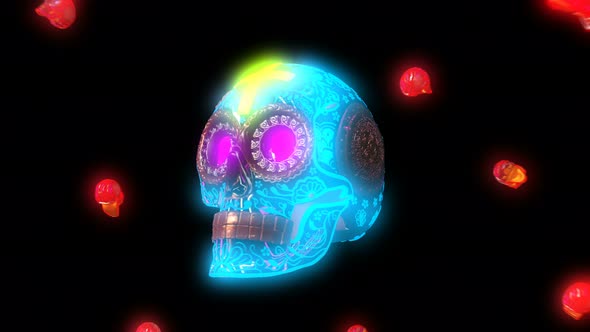 4K neon glowing skulls alt