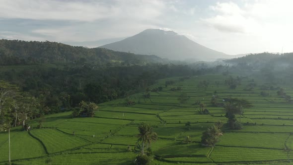 Aerial View Of Volcano Agung In Sidemen, Bali, Indonesia. Picturesque Tropical Landscape alt