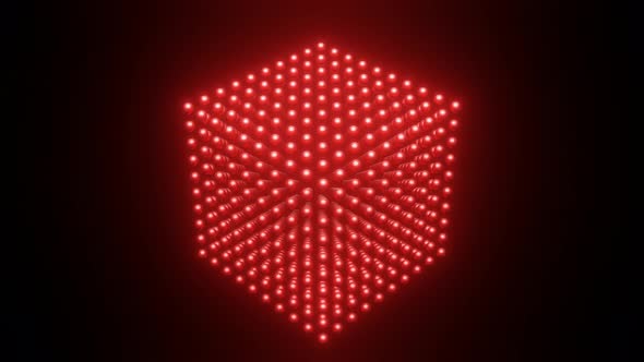 Rotating cube from red shiny spheres