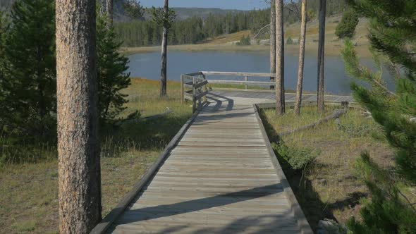 Boardwalk leading to a hot pool at Yellowstone alt