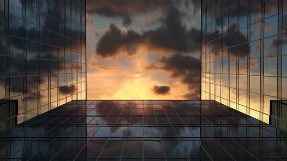 Skyscrapers and Time-Lapse Sunset Clouds