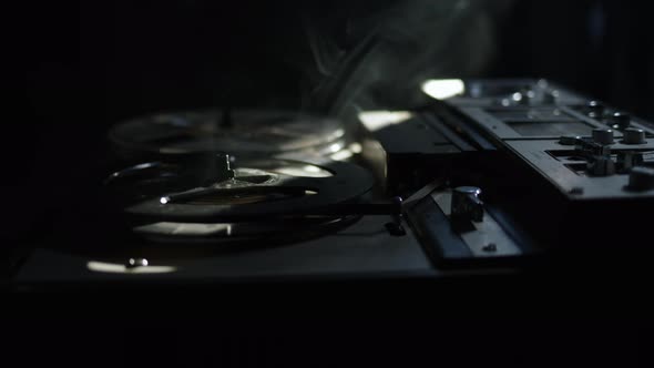 Lose Up Old Reeltoreel Tape Recorder Plays Magnetic Tape Record alt