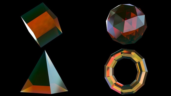 4 x Colored Glass Shapes