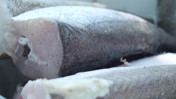 Freshly Frozen Gray Fish Thawed in White Iron Plate