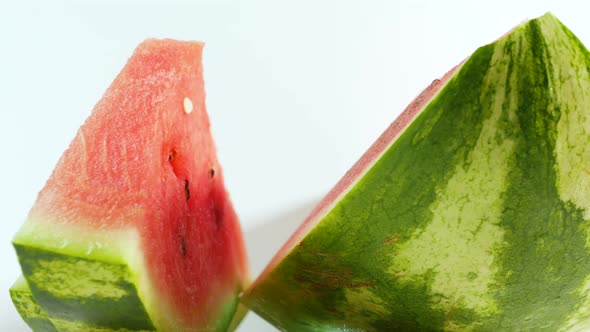 Fresh Watermelon On A Turntable On A White Background. Close Up Of Watermelon alt