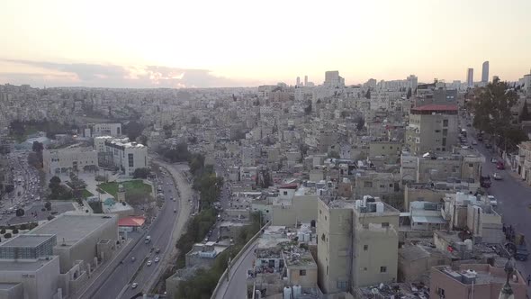 Downtown birds eye view of sunrise in Jabal Amman Jordan alt