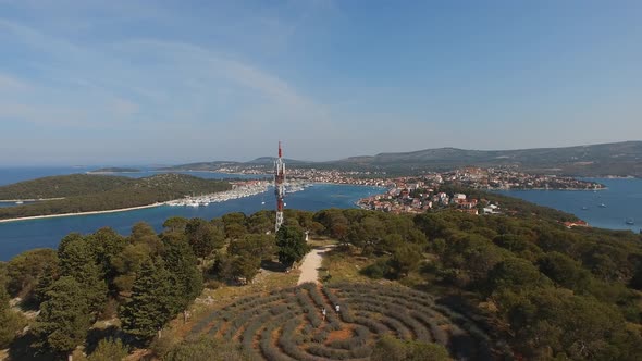 Green Park with a Labyrinth Near the Sea Coast of Montenegro alt