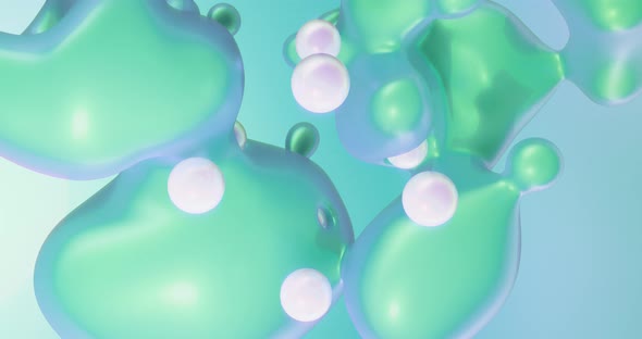 Abstract green metallic liquid flowing with pearl bubbles background