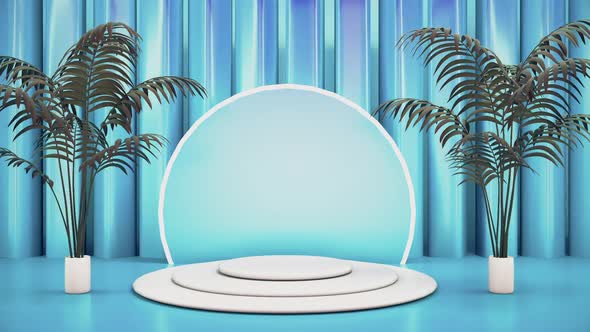 Abstract Pedestal With Plants Blue Background