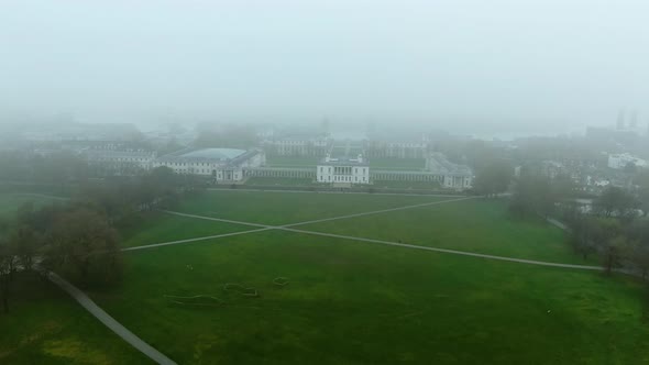 Beautiful Foggy aerial shot of the building alt