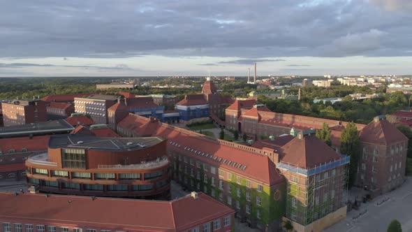 Aerial Drone Shot Flying Over KTH University Stockholm