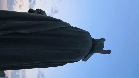 Vertical Video  Monument To Vladimir the Great at Dawn in the Morning alt