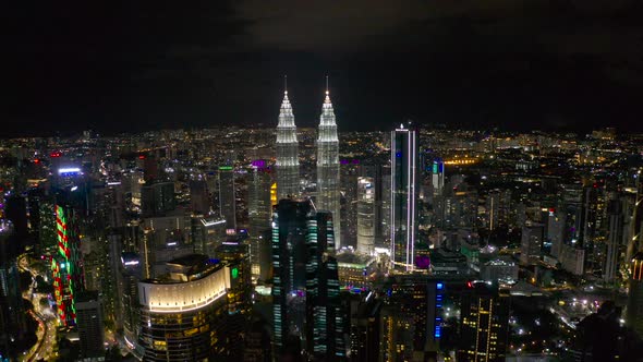  Top view, aerial view of skyscrapers, KLCC at the Kuala Lumpur city in the night