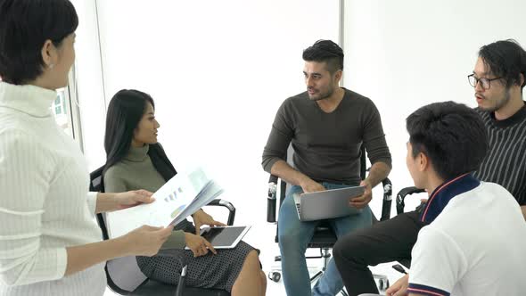 Business people brainstorming and sit around